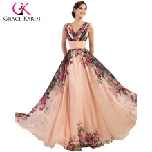 Grace Karin Stock Sans manches motif de fleurs imprimé floral en mousseline de soie robe de soirée robe de soirée longue robes de bal Taille US 2 ~ 24 CL7502